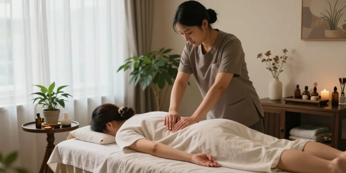 삼성동마사지에서 전문 마사지사가 고객에게 스웨디시 마사지를 제공하는 장면