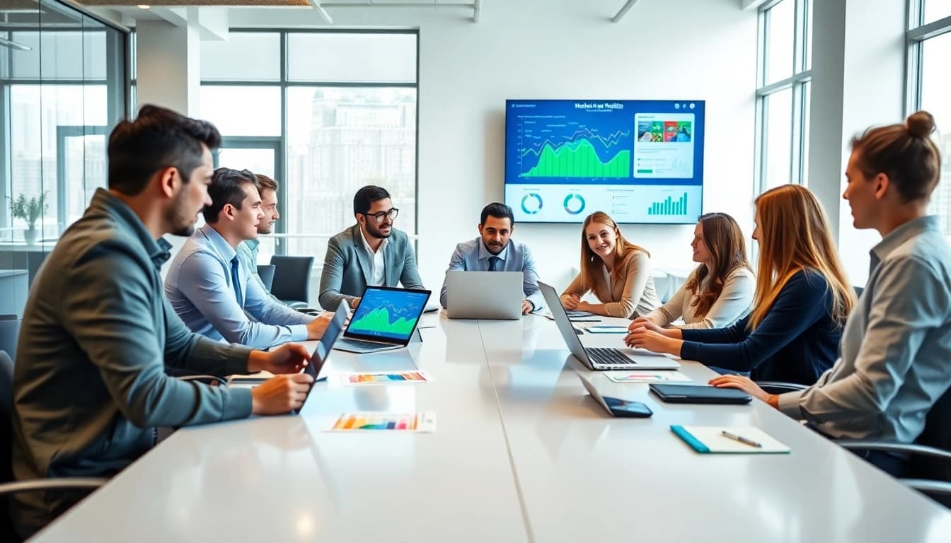 Marketing team develops innovative strategies in a collaborative web design project.