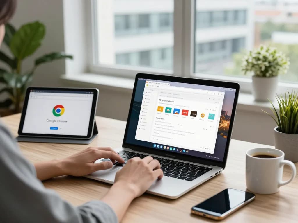 Seamless integration of Google Chrome features in a modern workspace, enhancing productivity and efficiency.