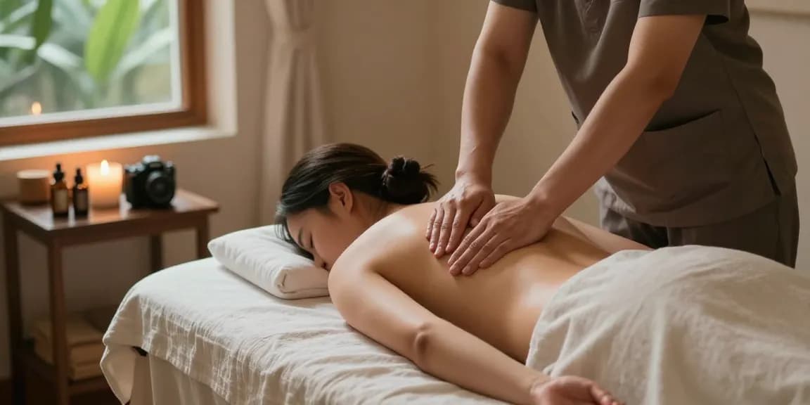 마사지와 관련된 아로마 및 편안한 분위기의 마사지룸
