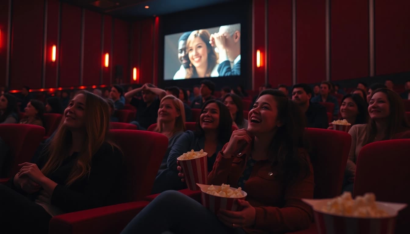 Engaged audience enjoying ดูหนัง in a cozy theater setting, capturing cinematic joy.