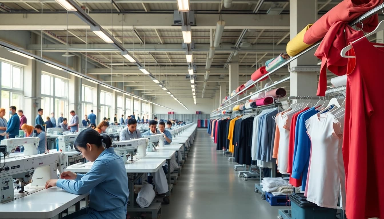 Showcase of skilled workers in apparel manufacturers in China creating quality garments.