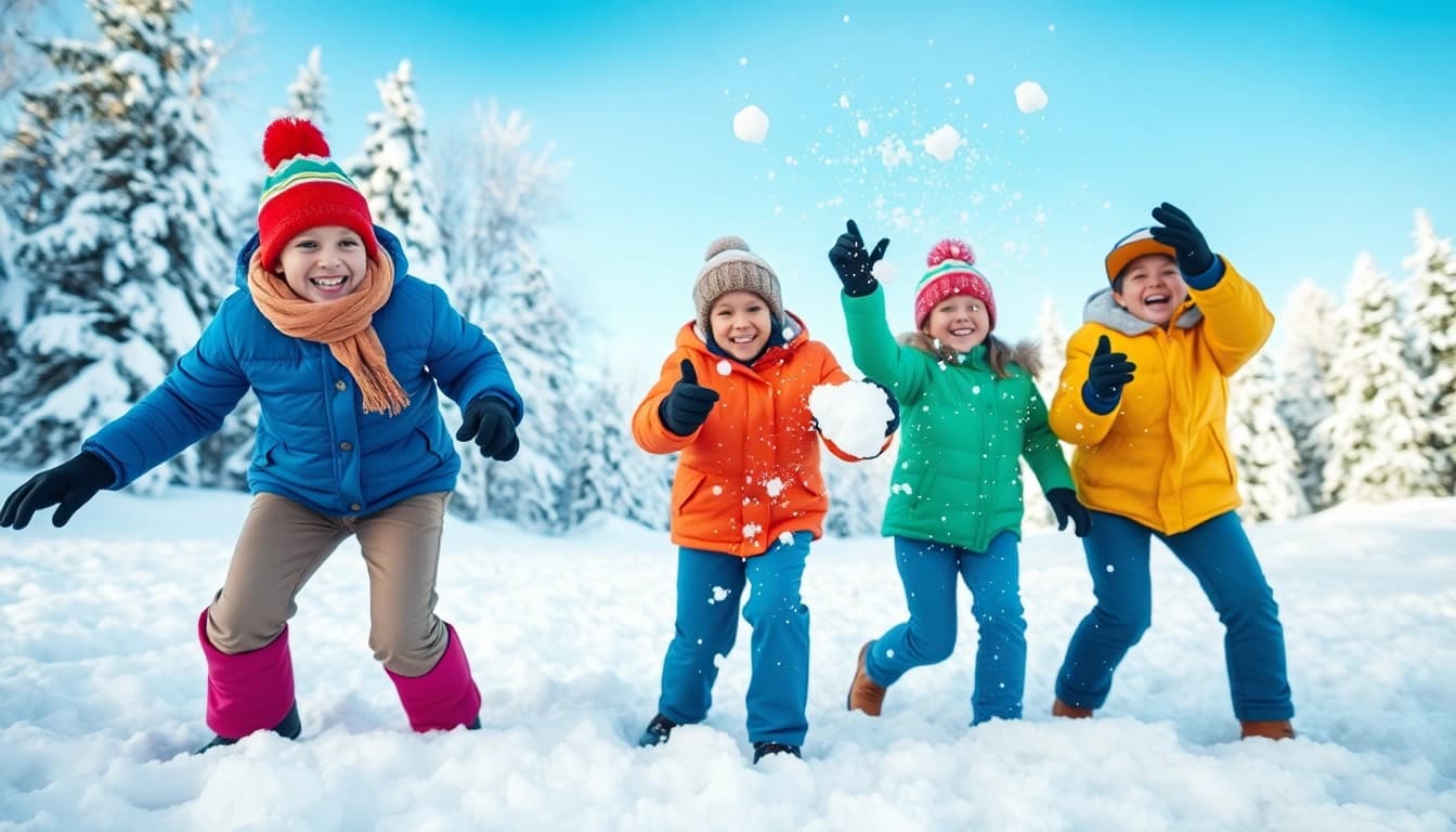 Families enjoying winter gear clearance sale for families while playing in the snow.