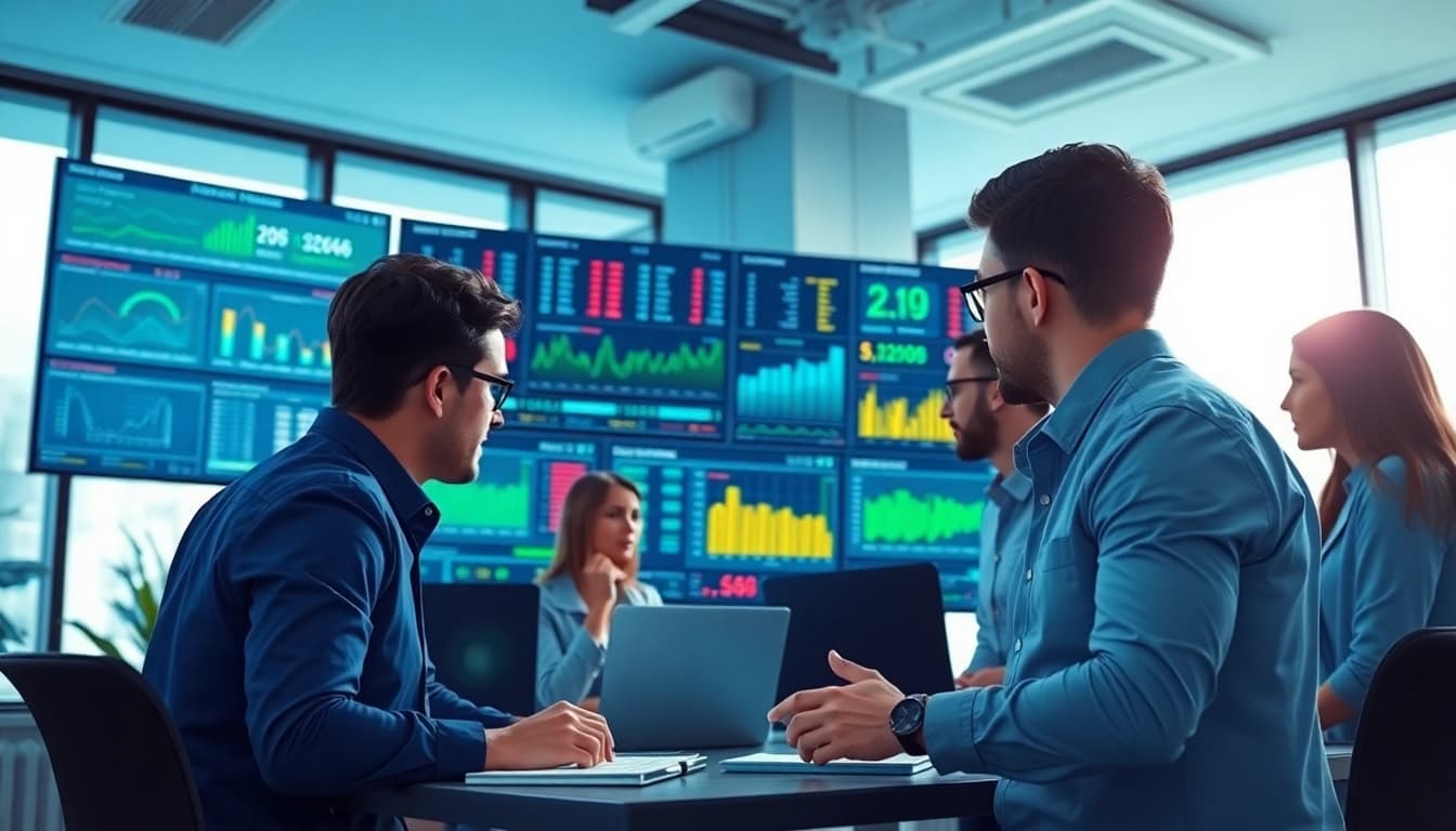 Monitor Remote Monitoring and Management (RMM) metrics with a dedicated IT team in a busy office.