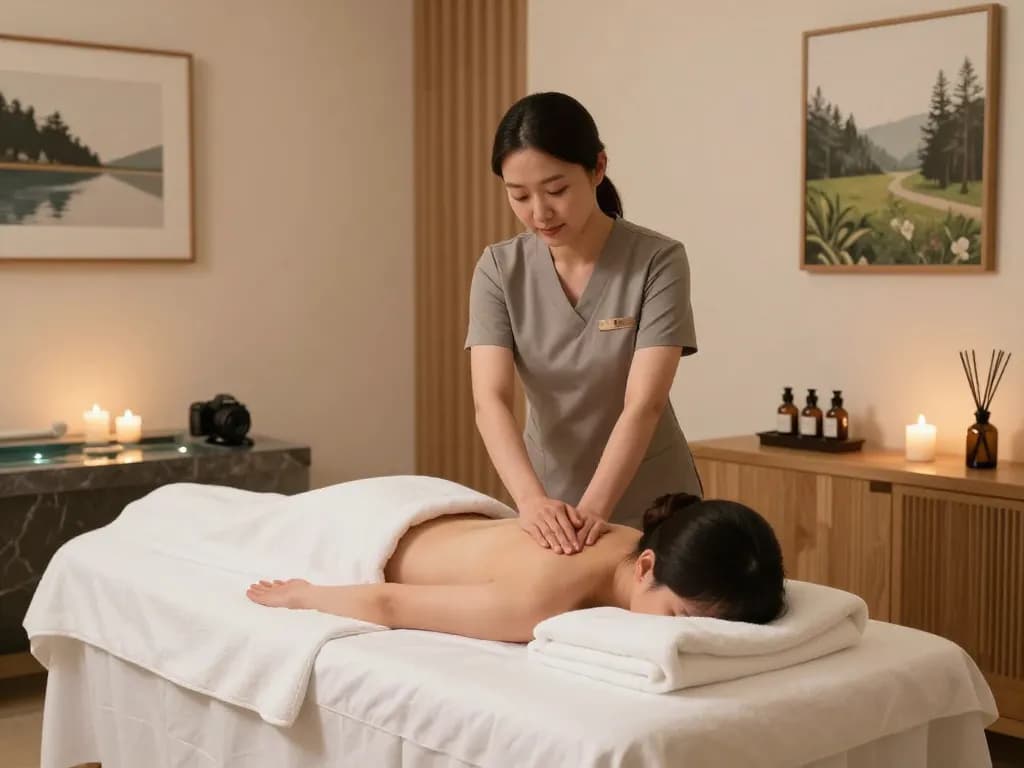 관악스웨디시 테라피에서의 스웨디시 마사지 경험을 강조하는 편안한 스파 분위기.