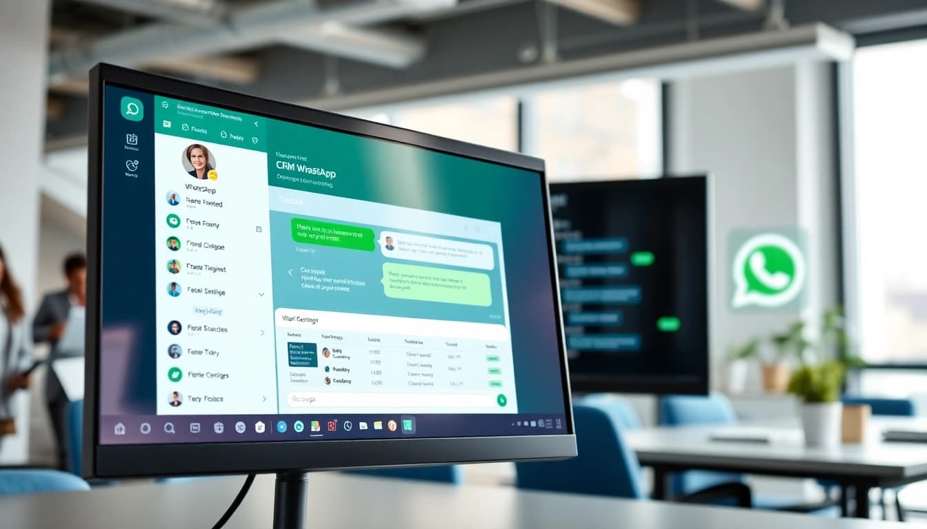 What is a CRM for WhatsApp? Engaging CRM software visualization with WhatsApp integration in an office