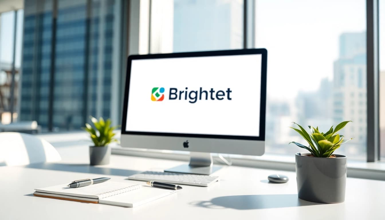 Engaging workspace with bright elements highlighting the Brightet brand identity.