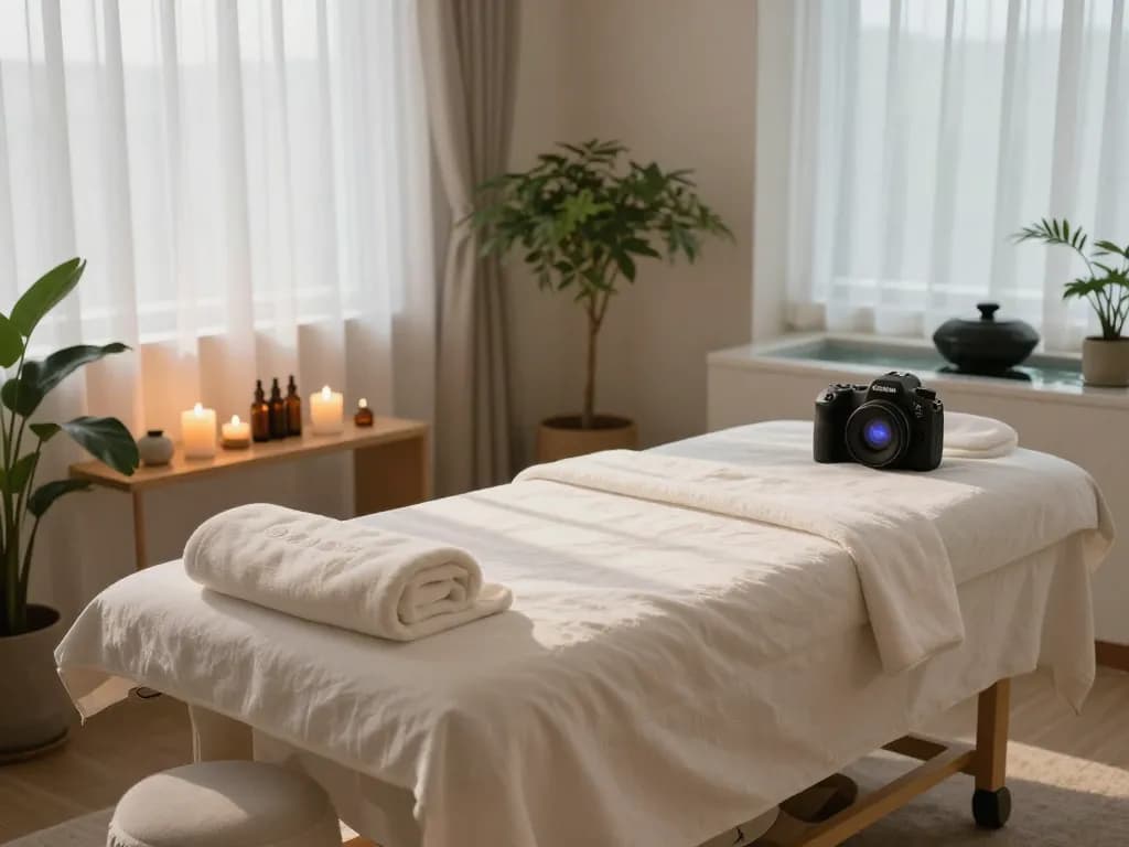 Relaxing therapy room for 인계동마사지, featuring a massage table and calming decor.