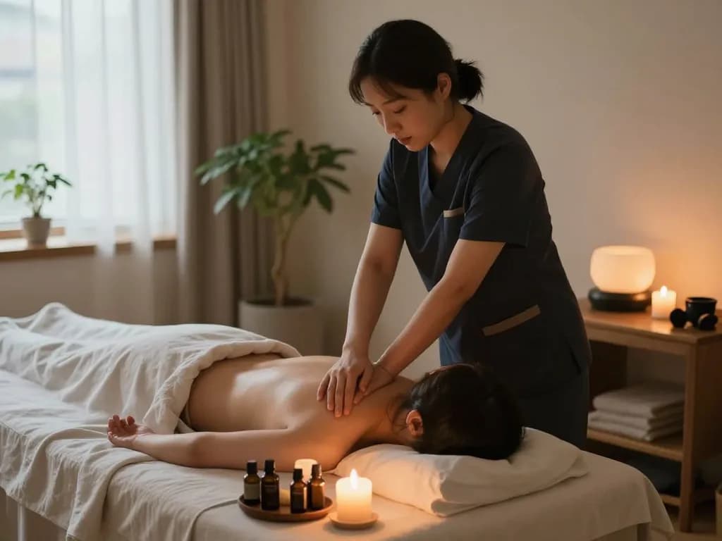 Experience the soothing ambiance of 논현동마사지 with a professional massage therapist in a tranquil studio.