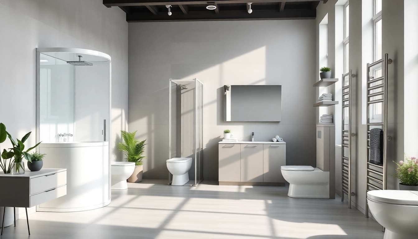 Präsentation der sonni sanitär Produkte in einem modernen Badezimmer mit eleganten Akzenten.