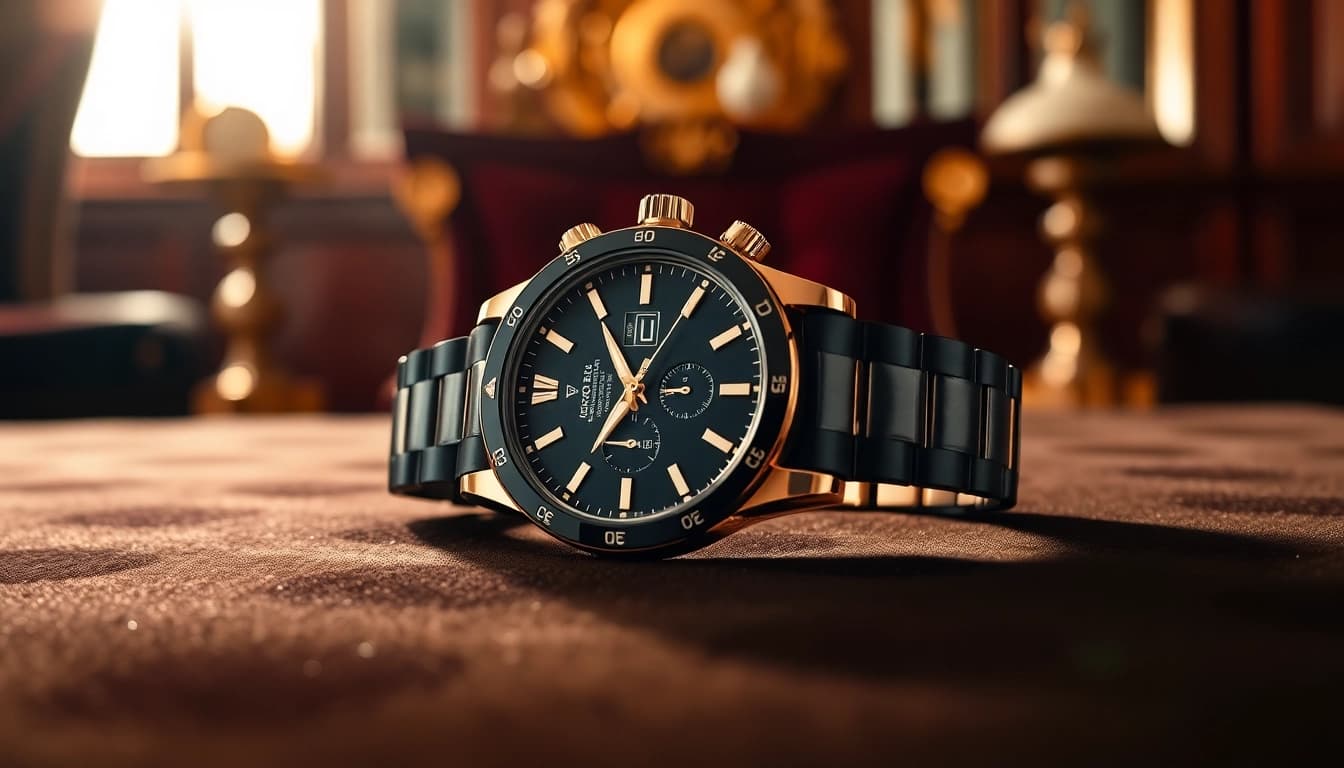 Showcase of a replica watch highlighting its intricate details on luxurious fabric.