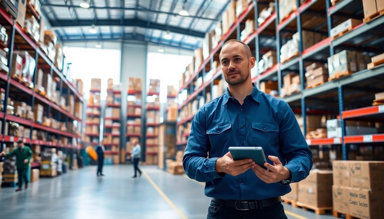 Workers maximizing efficiency in a vibrant 3PL logistics warehouse setting.