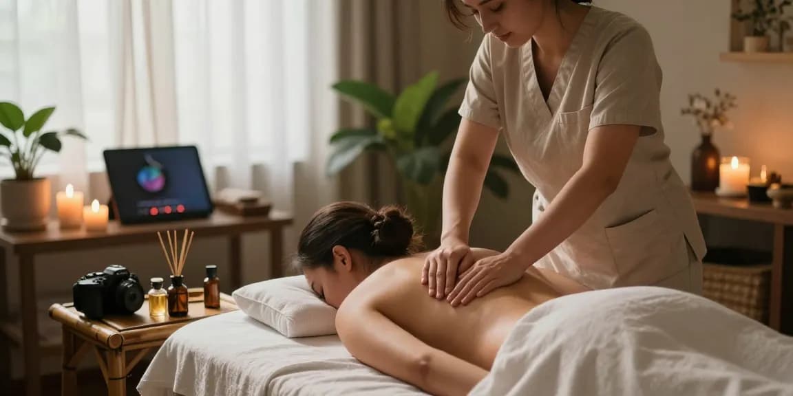 역삼동마사지에서 아로마 테라피를 받는 고객과 집중하는 관리사