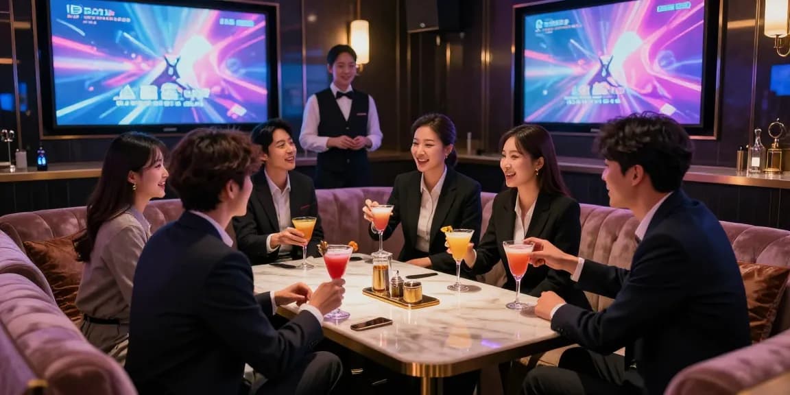 강남쩜오 프리미엄 룸살롱에서 비즈니스 모임을 즐기는 젊은 전문직 종사자들