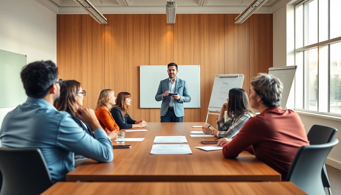 Engaging Communication Skills Training workshop with diverse participants in a modern setting.