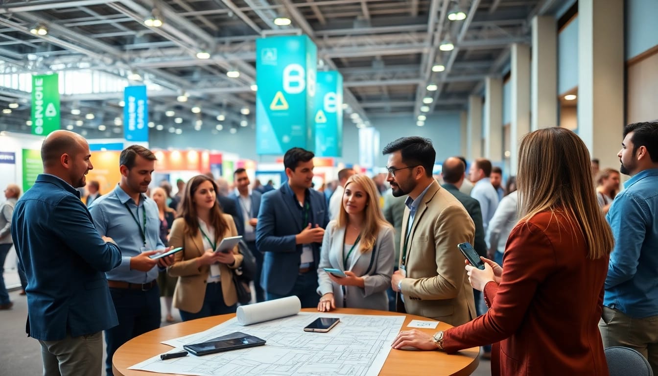 Engaged professionals networking at construction networking events to build industry connections.