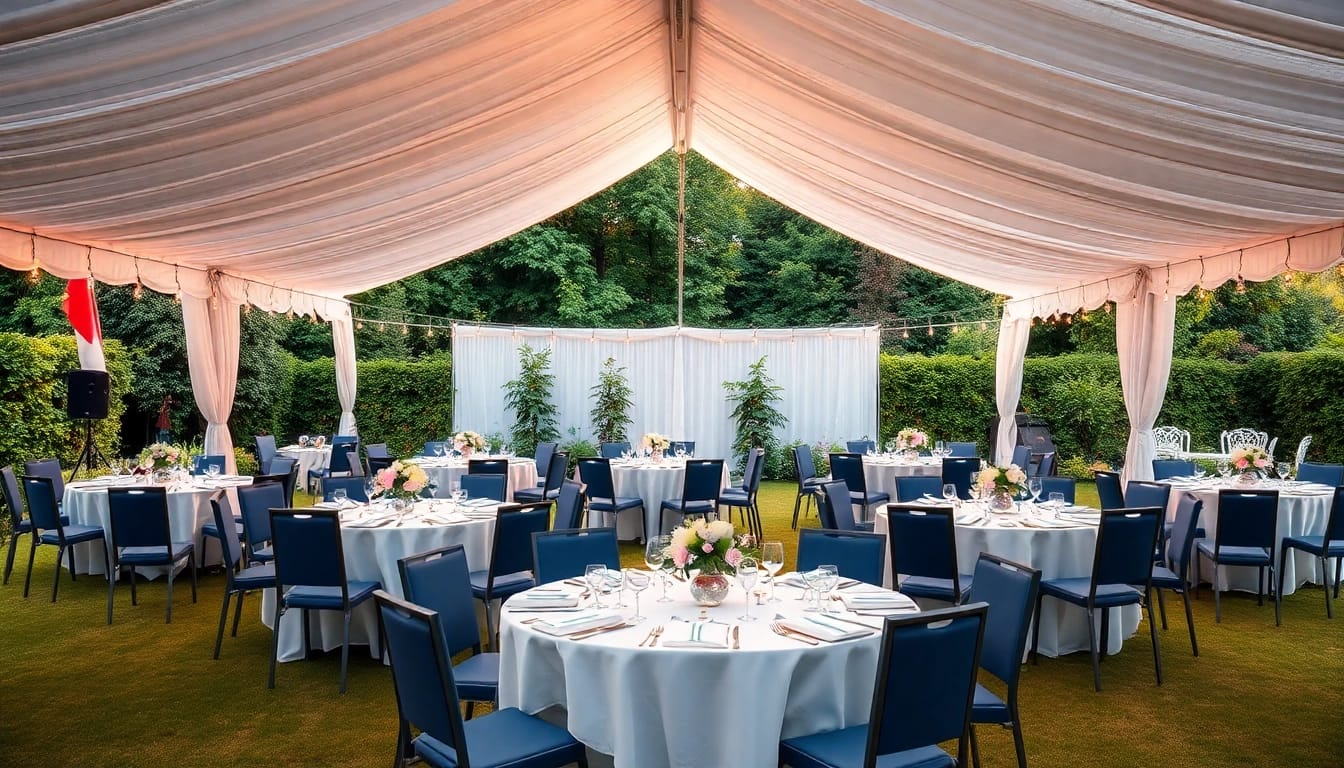 Arrange a stunning corporate event rentals setting with elegant decor and inviting ambiance.