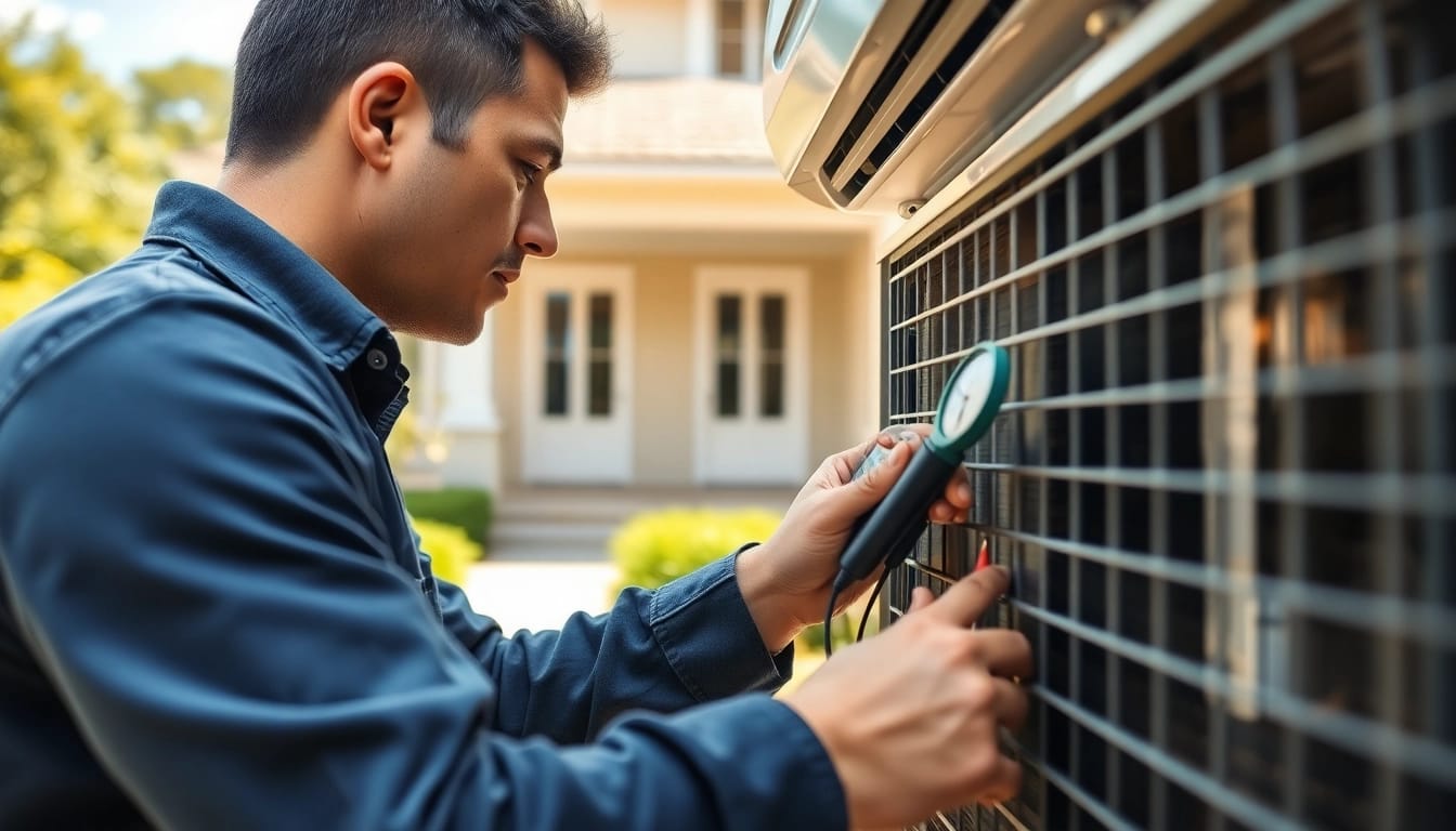 Technician performing HVAC Repair Tampa in a cozy home setting.