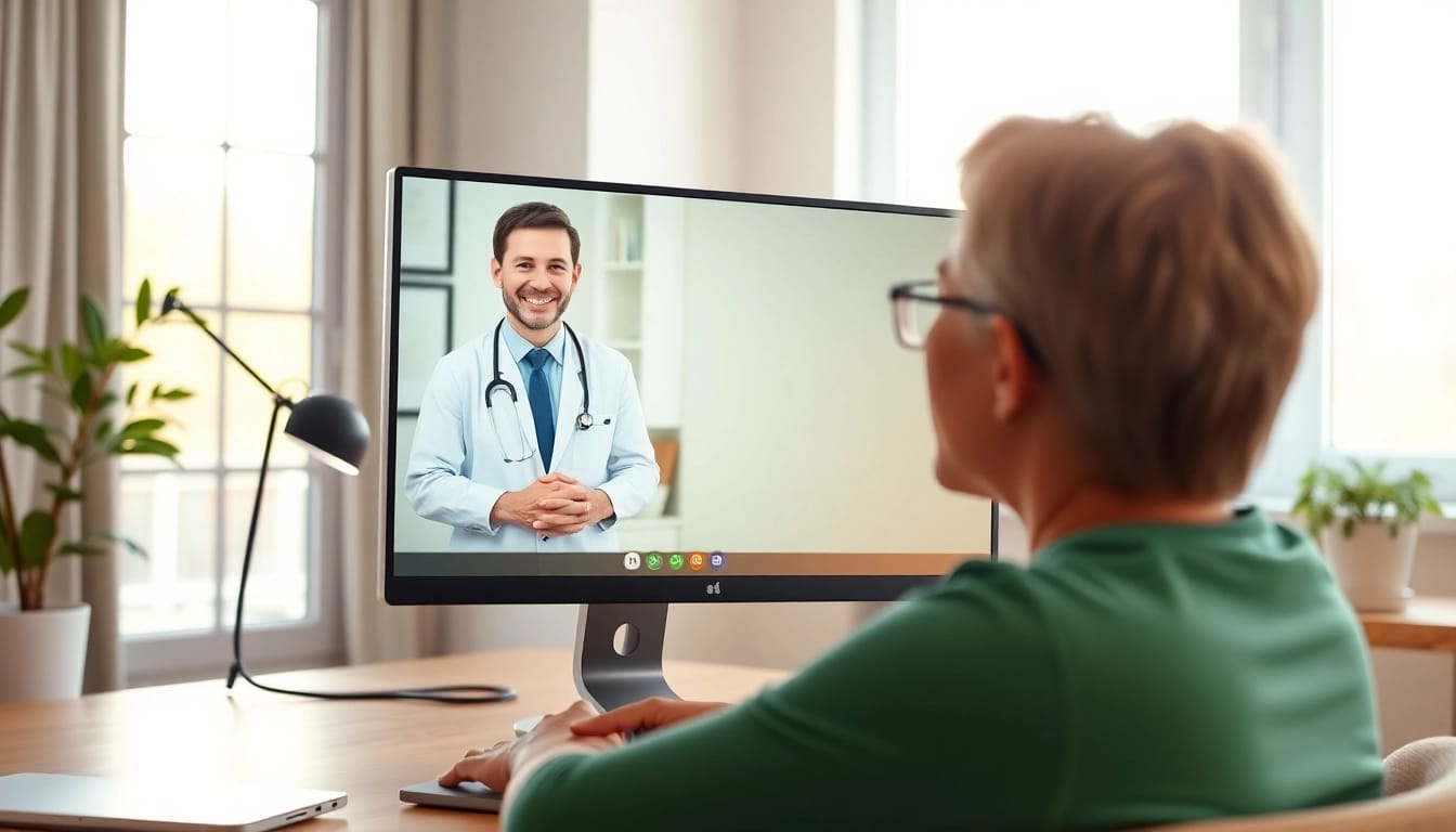 Engaging session with a virtual doctor for minor illnesses in a cozy home office setting.