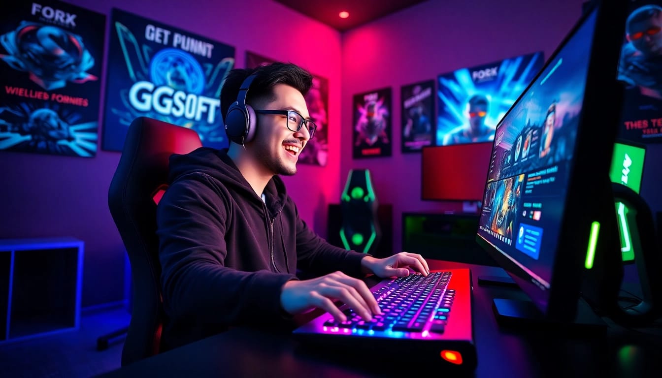 Menangkan permainan dengan daftar ggsoft game di latar belakang penuh semangat.