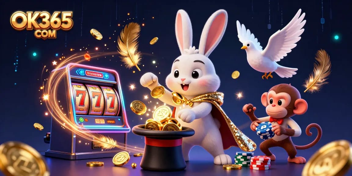 Engage with OK365 COM while exploring vibrant casino games in a magical scene.