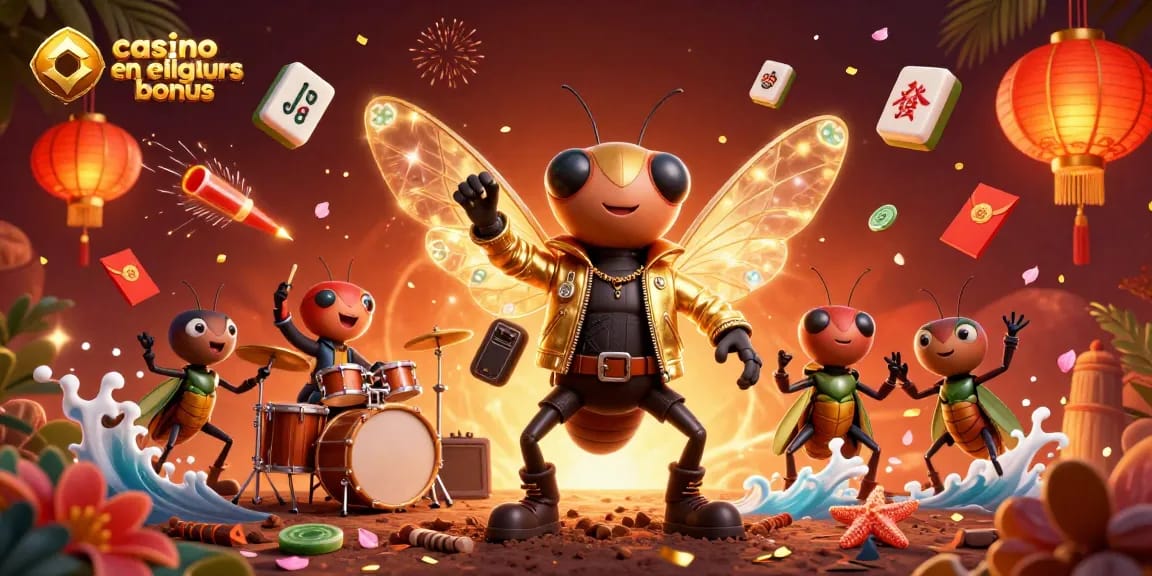 Illustration de casino en ligne meilleurs bonus, une rock star en scène dynamique avec des éléments de jeu captivants.