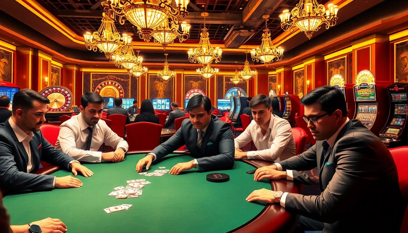 High-stakes poker game at 789bet online casino, showcasing excitement and luxury.