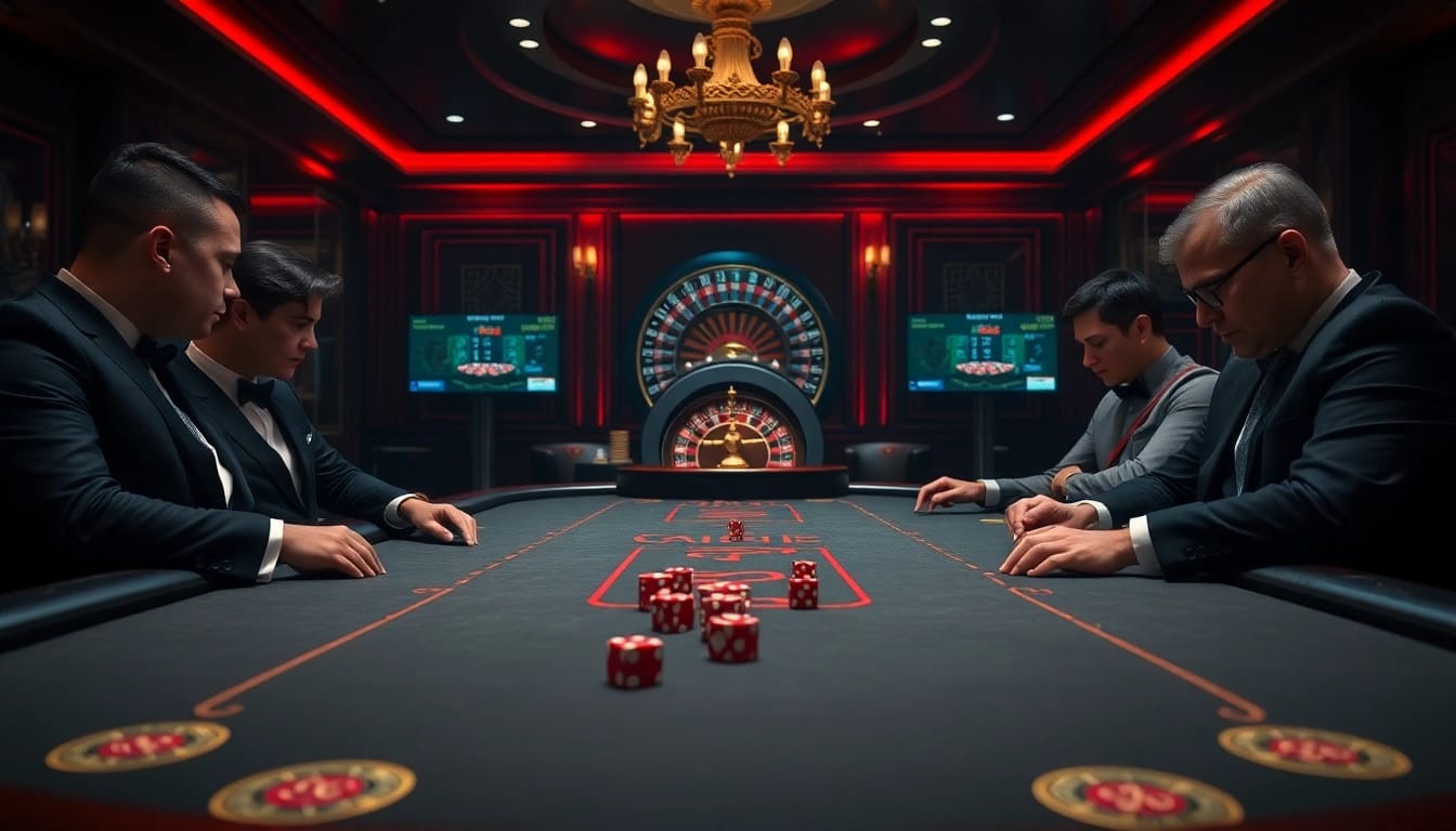 Players strategizing at a high-stakes poker table, emphasizing 79king com's thrilling casino environment.