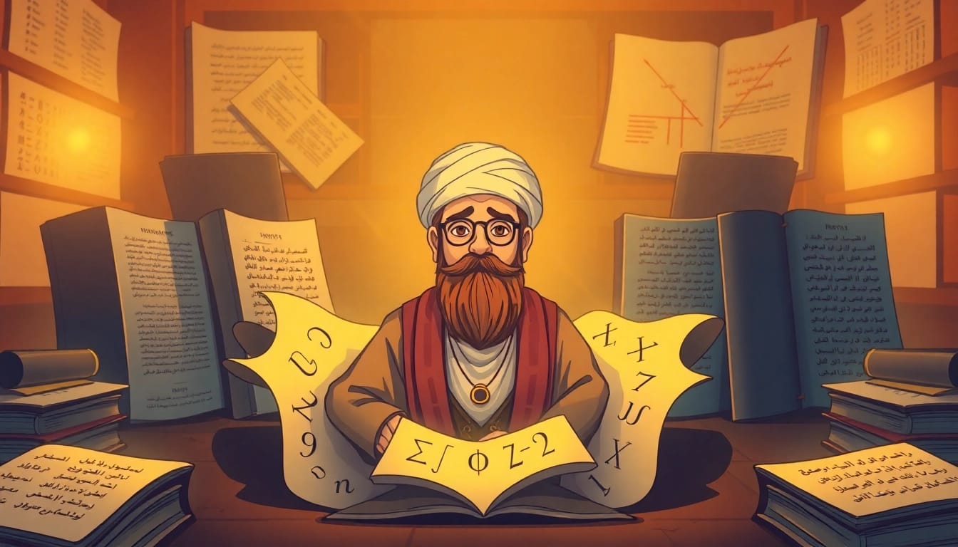Explore the rich algorithm etymology through a visual representation of historical mathematician Al-Khwarizmi.