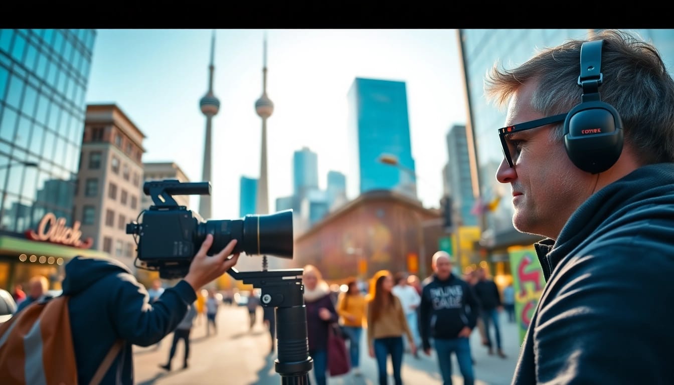 Capture of Toronto videography featuring a dynamic filmmaker amidst vibrant city life.