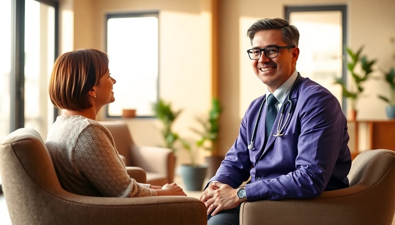 Enhancing psychiatry care India through compassionate interaction in a serene office.