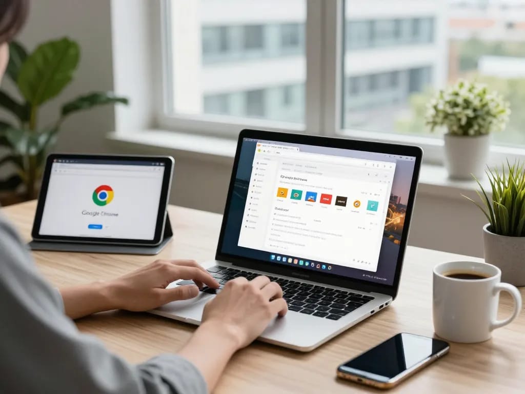 Seamless integration of Google Chrome features in a modern workspace, enhancing productivity and efficiency.