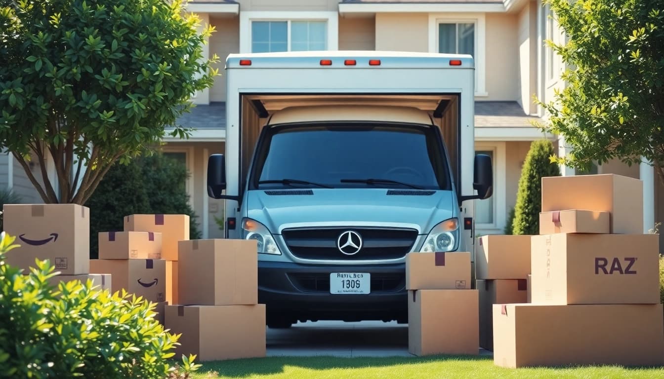 Efficient removals near me with a moving van ready to assist in a suburban neighborhood.