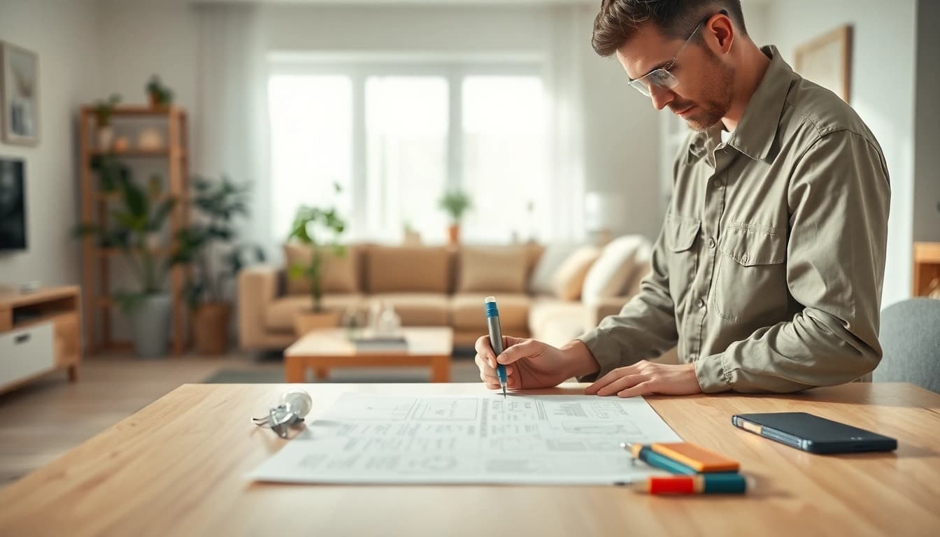 Implementing a monthly insect control plan by a professional examining a pest report in a clean home.