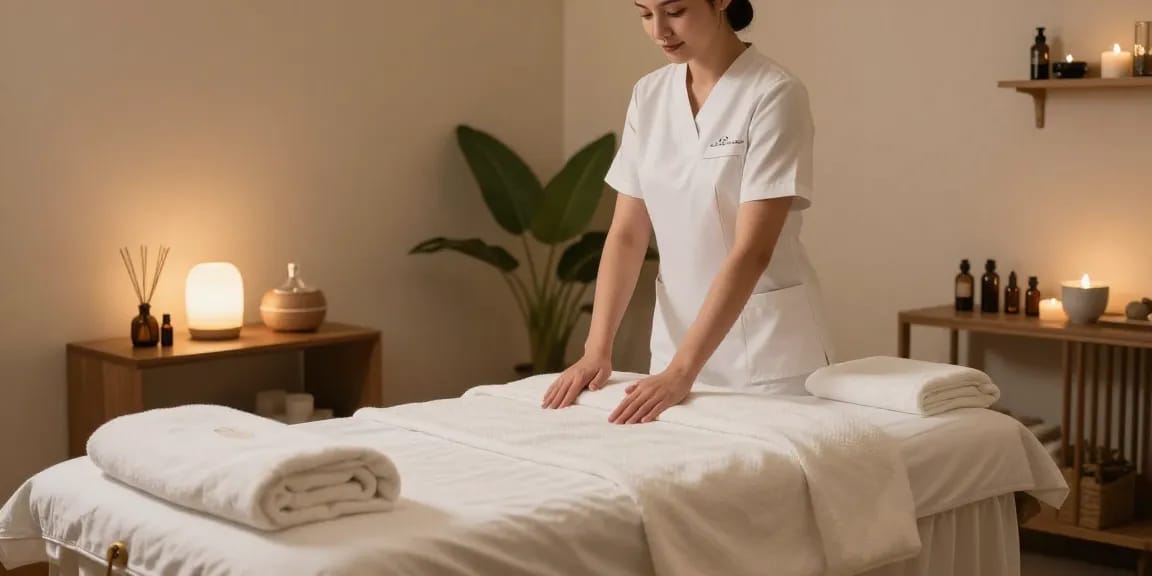 당진마사지 전문실에서 편안한 분위기로 마사지 준비 중인 모습