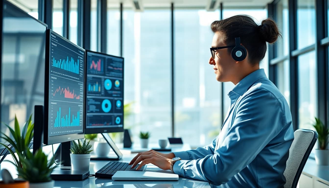 Enhance productivity with an enterprise assistant in a sleek office environment.