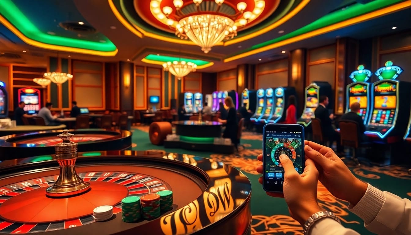 S8 app interface showcased on a vibrant casino floor with roulette tables and slot machines.