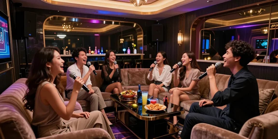 강남구구단의 프리미엄 노래방에서 친구들과 함께 즐거운 시간을 보내고 있는 모습