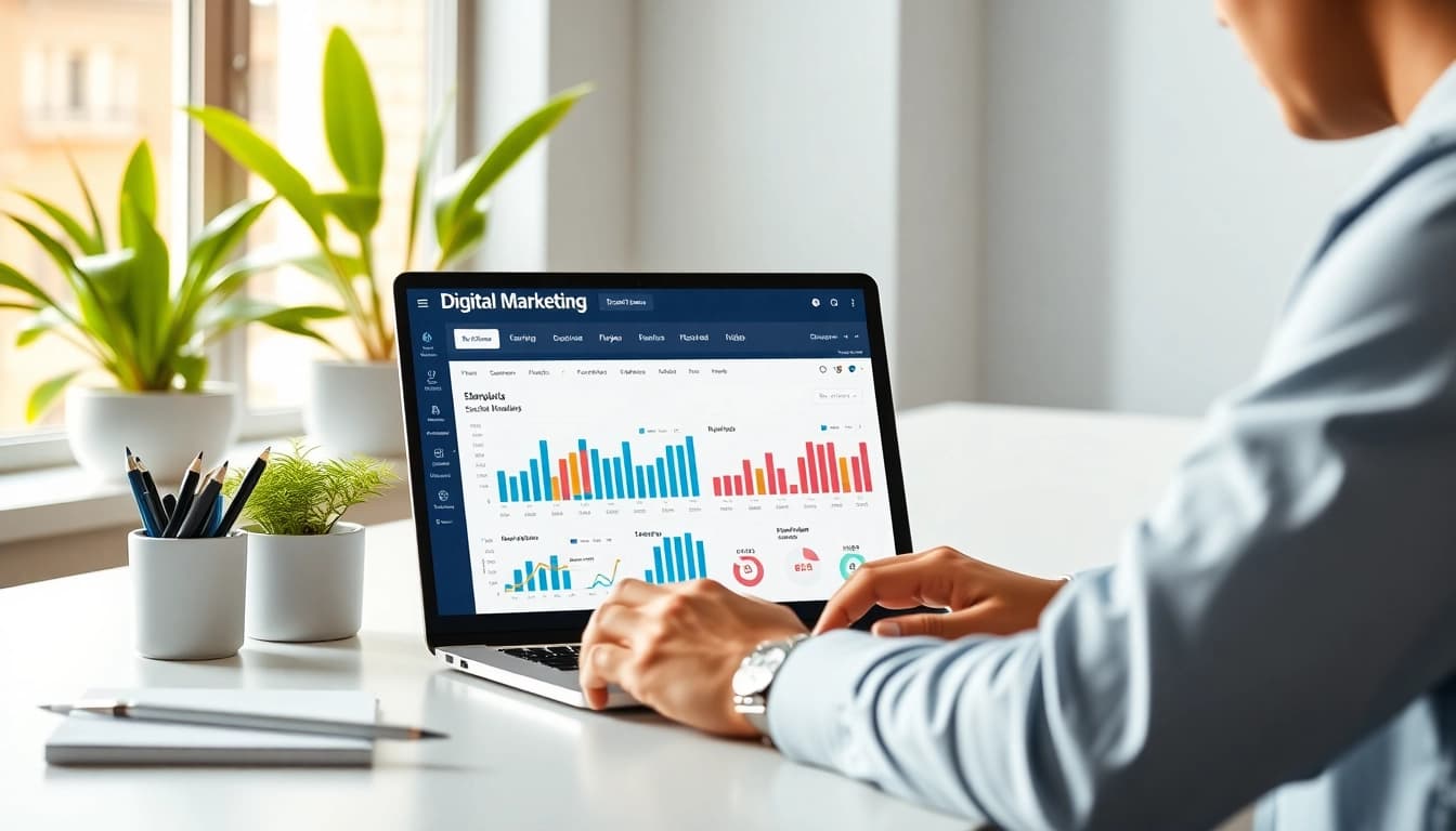 Analyze social media metrics using an SMM panel interface in a bright office setting.