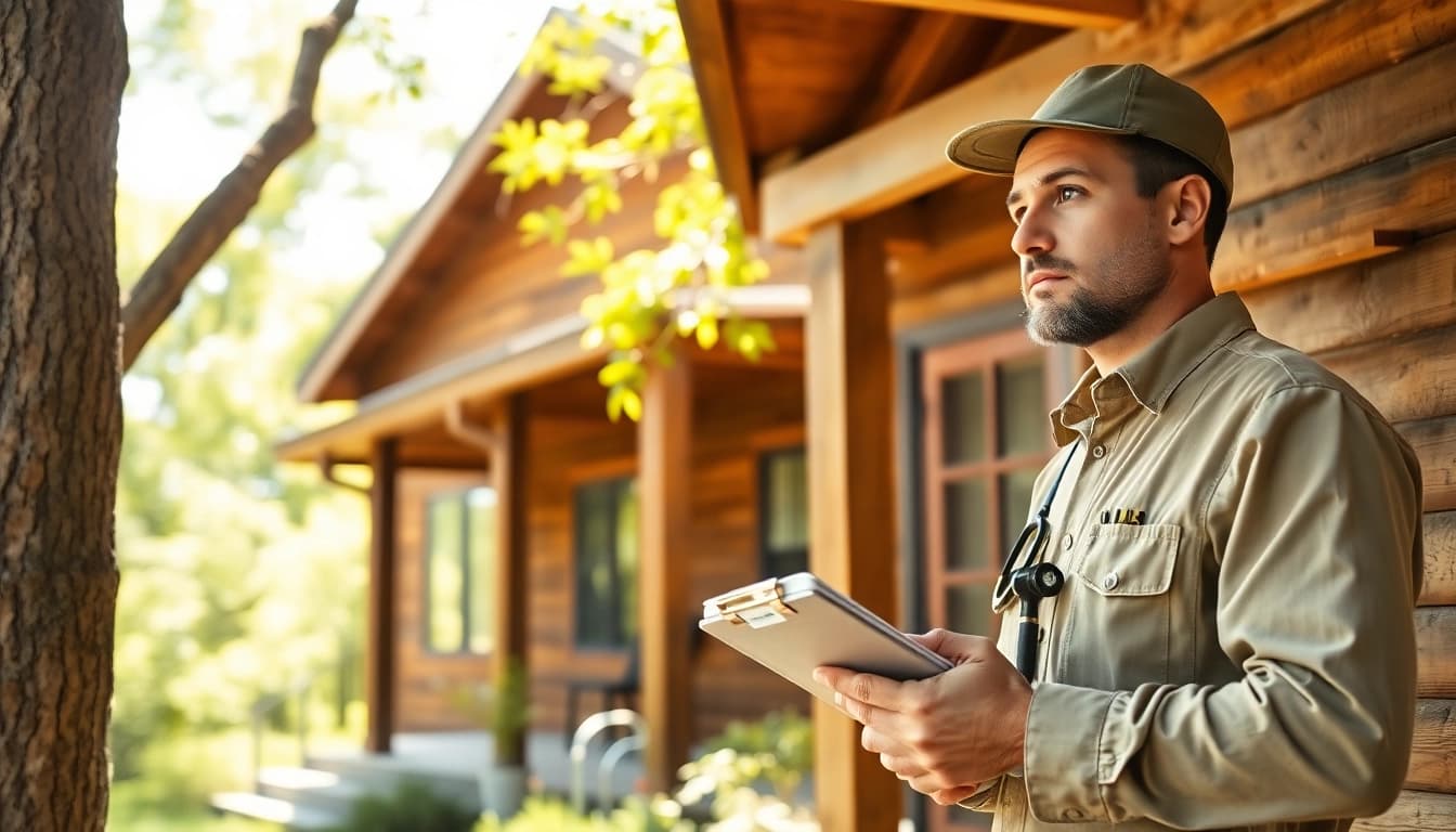 Conduct thorough termite inspection near me with an expert investigating wooden structures.