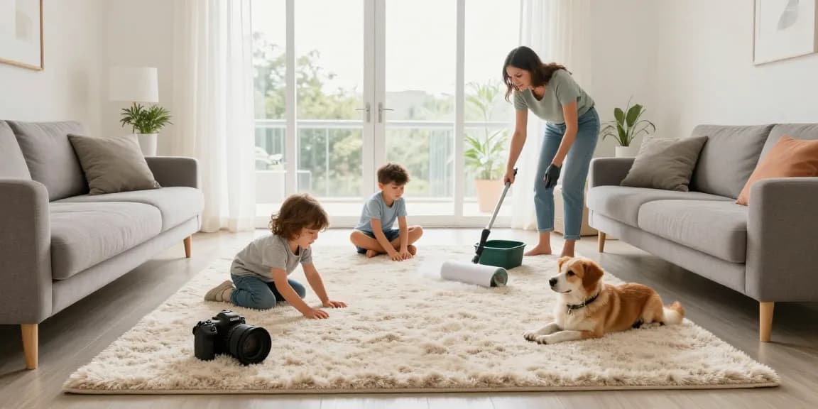 Family enjoying fresh carpets after professional carpet cleaning near me in a bright living room.