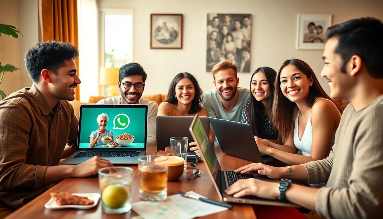 朋友们开心地使用 WhatsApp网页版进行视频通话,展现连接性。