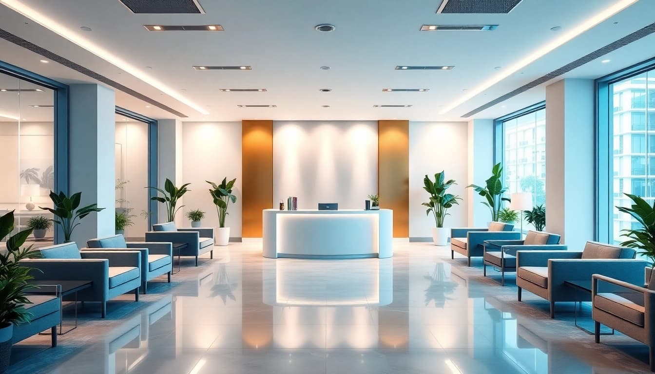Experience JBO's services in a modern, inviting rental office environment.