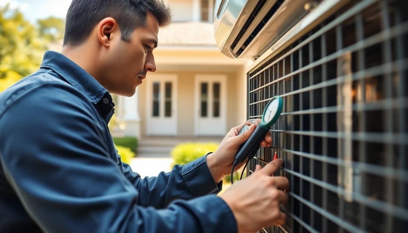Technician performing HVAC Repair Tampa in a cozy home setting.