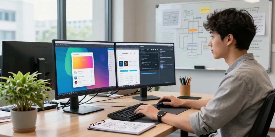 Developers collaborating at the 纸飞机官网 workspace, showcasing modern tech setup.
