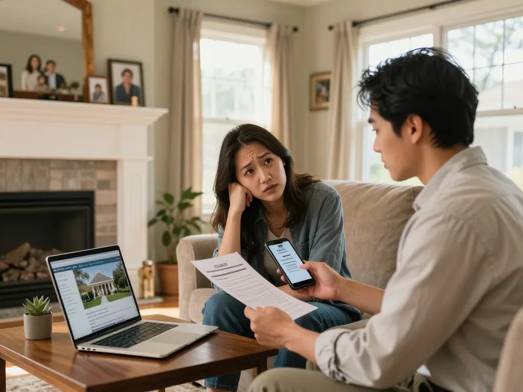 Sell my home urgently with assistance from a real estate agent in a cozy living room.