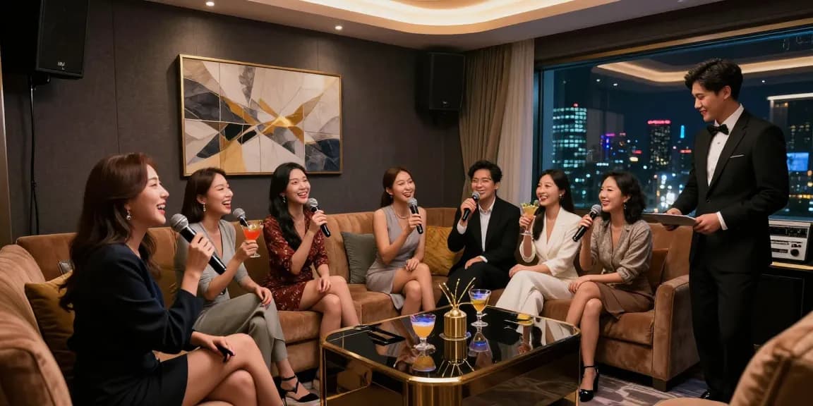 강남쩜오 더마이크룸에서 고급스러운 프라이빗 노래방 환경에서 사람들은 노래를 부르며 즐거운 시간을 보내고 있습니다.
