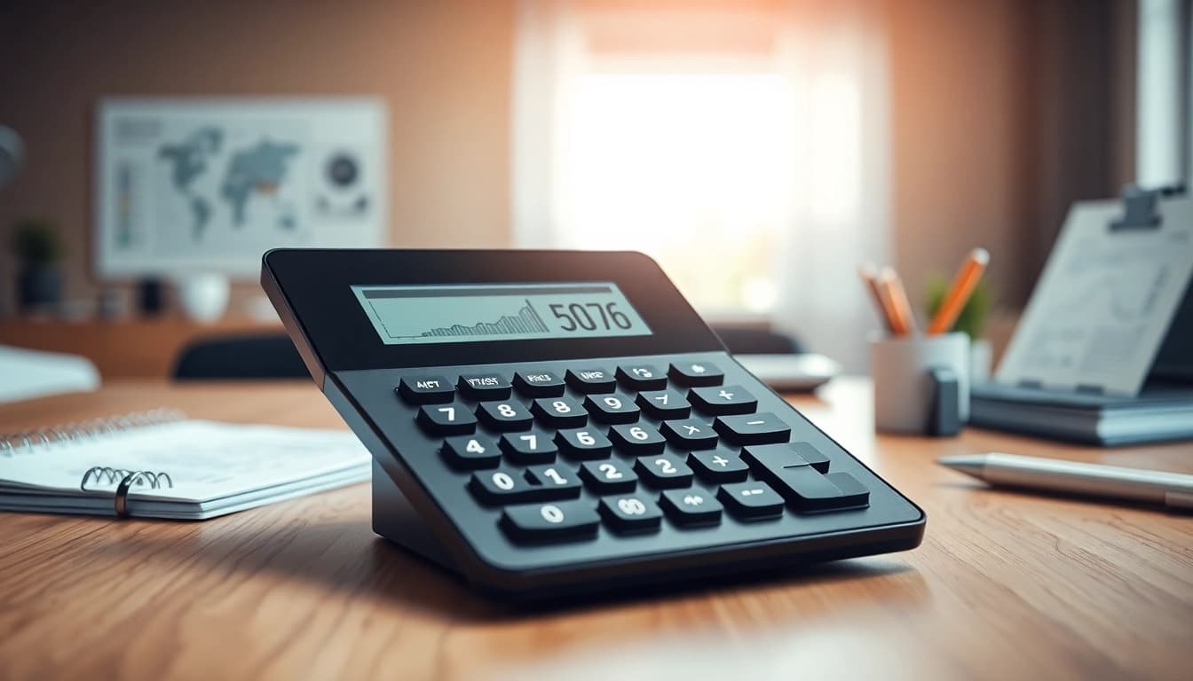 Calculate effortlessly with https://www.calculation.support showcased on a sleek office desk with modern design.