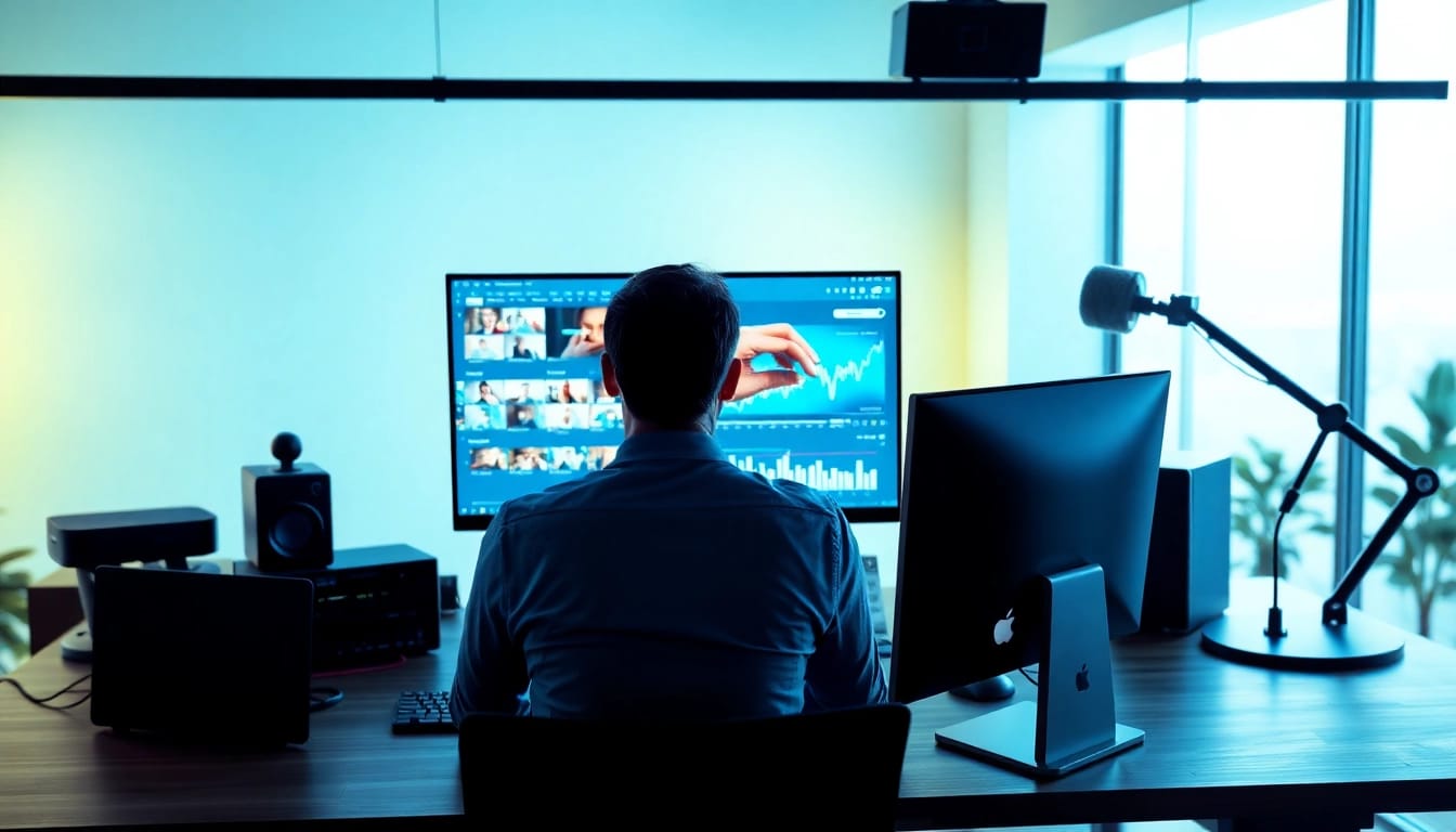 Engaging workspace for YouTube ads campaign planning with vibrant visuals and analytics.