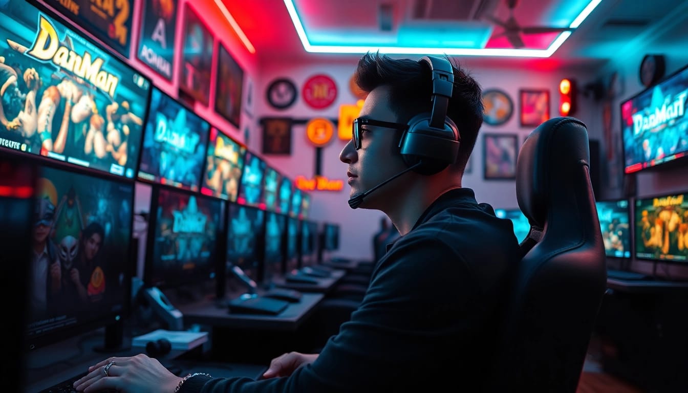 Gamer engaged in exciting daman games with a captivating setup and vibrant lighting.
